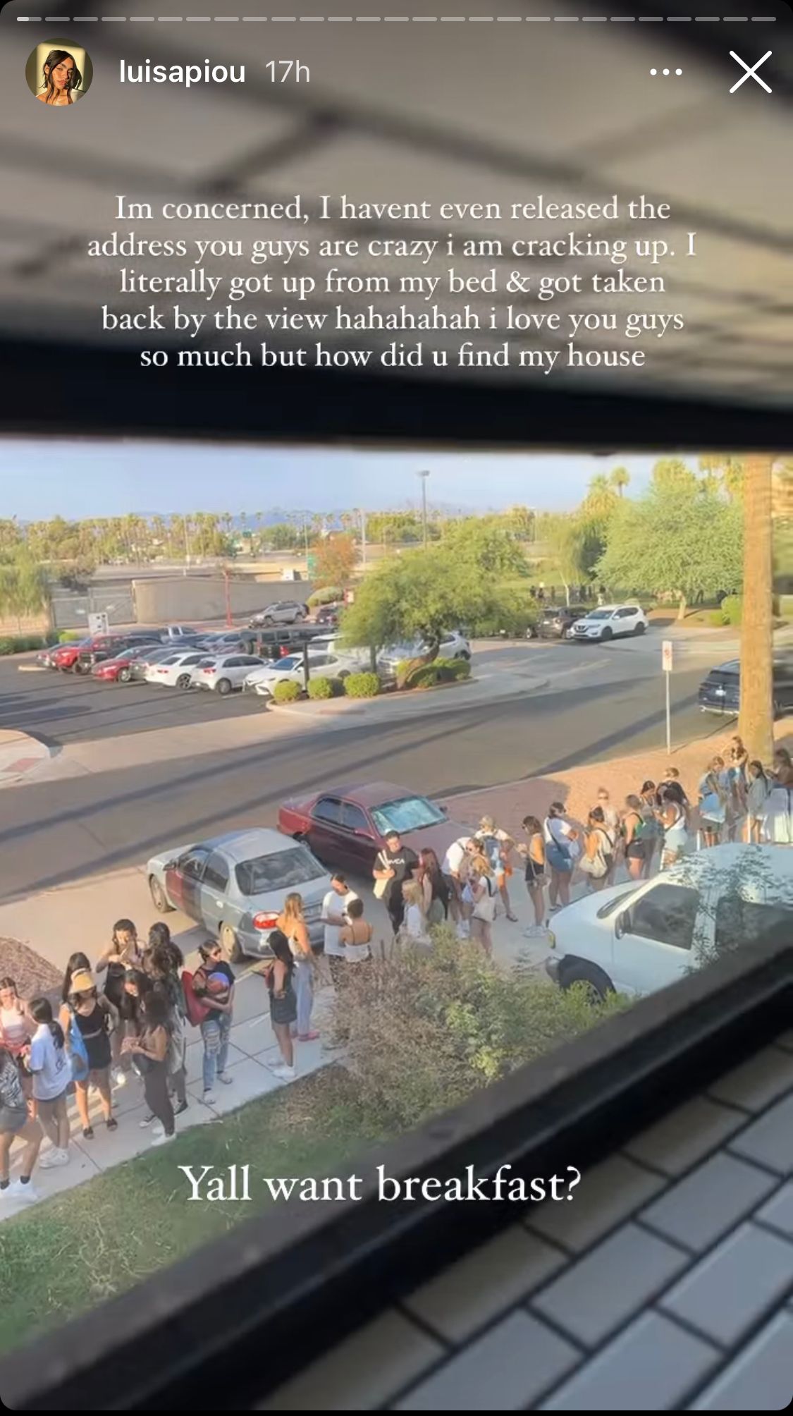 Luisa Villafane posted a video of her followers gathering around her house, even though she hadn't disclosed her address. The unexpected fan frenzy ensued after she announced her 'houseless' journey and the upcoming pop-up shop, leaving fans eager to catch a glimpse of their beloved influencer.